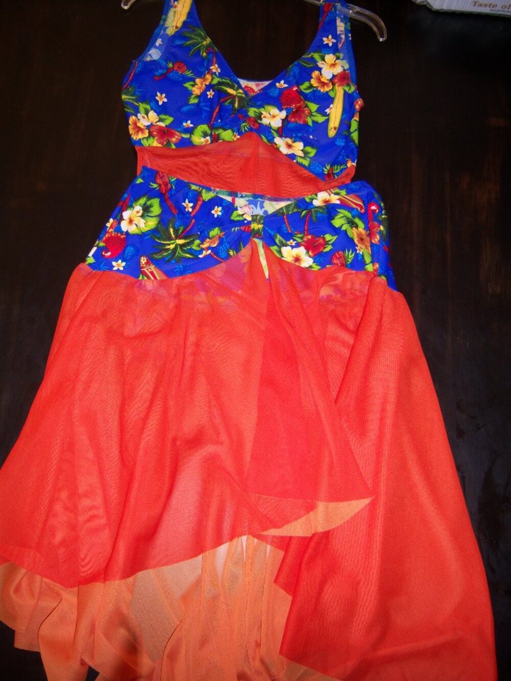 Womens 2Pc sz L Hawaiian ColorfulOrange Blue Luau Party Halloween Costume outfit